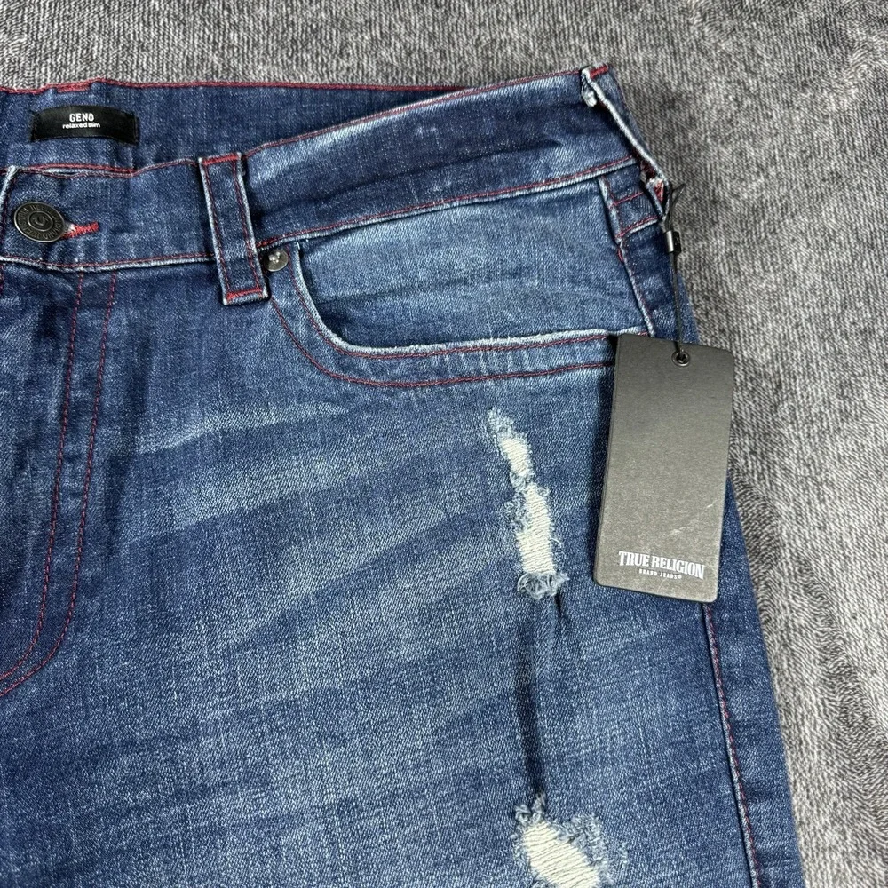 New‎ NWT True Religion Jeans Red Stitch 40x34 Geno Mens Flap Relaxed Slim Fit